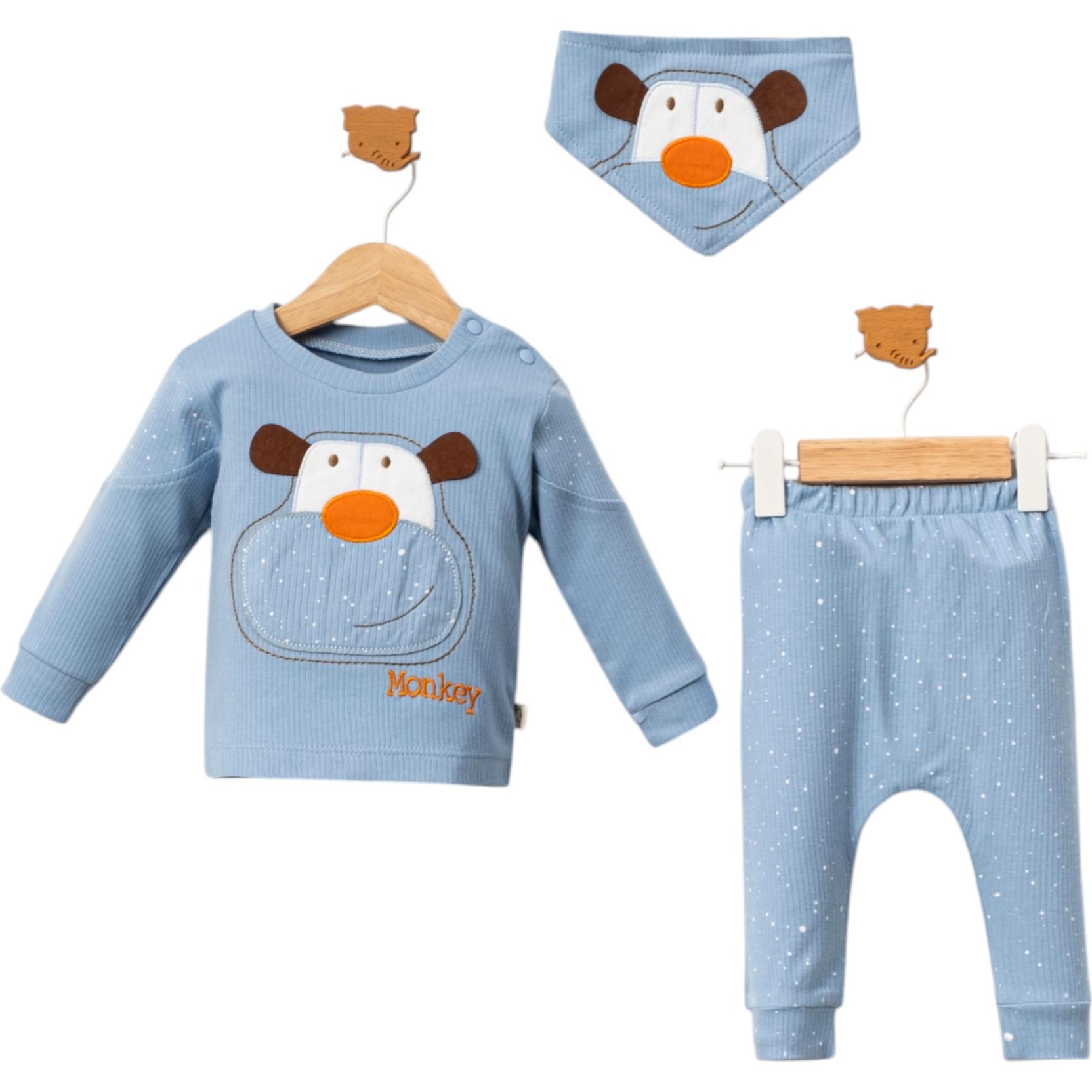 7065 mevsimlik lüks bebek takımlar toptan 9/24 ay sevimli maymun baskılı