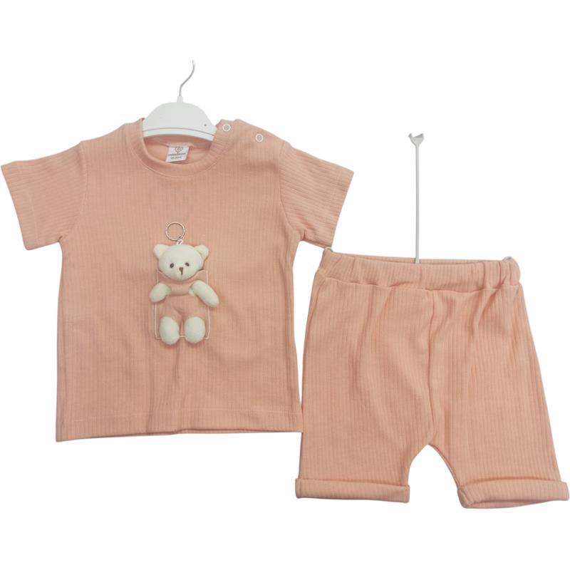 8360 toptan 9/24 aylık kız çocuklar için oyuncak ayıcıklı yazlık ikili takım 