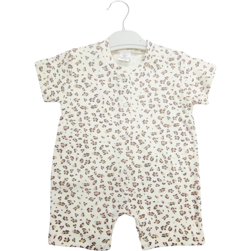 8386 toptan 6-9-12-18 aylık bebekler için bebek leopar desenli yazlık tulum