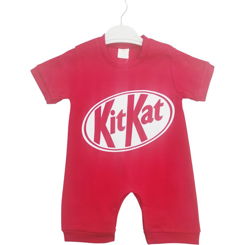8382 toptan 6-9-12-18 aylık bebekler için KİTKAT baskılı yazlık tulum  