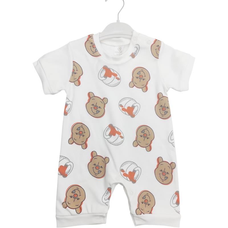 8397 toptan 6-9-12-18 aylık bebekler için  gülen ayıcık desenli bebek yazlık tulum