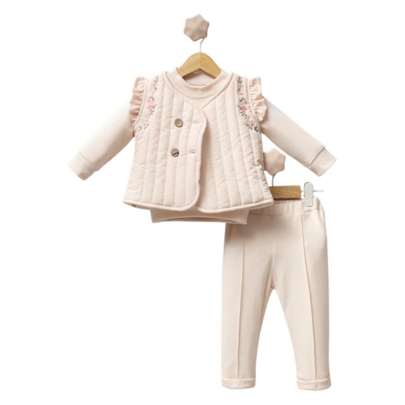 5188 toptan 6-9-12 aylık çocuklar için yelekli mevsimlik üç parçalı takım 
