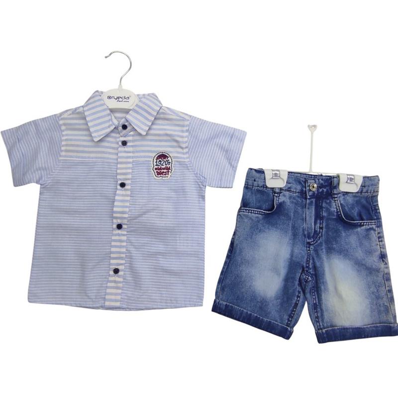 ​2447 toptan 2/5 yaş erkek çocuklar için yazlık gömlekli kot şortlu ikili takım