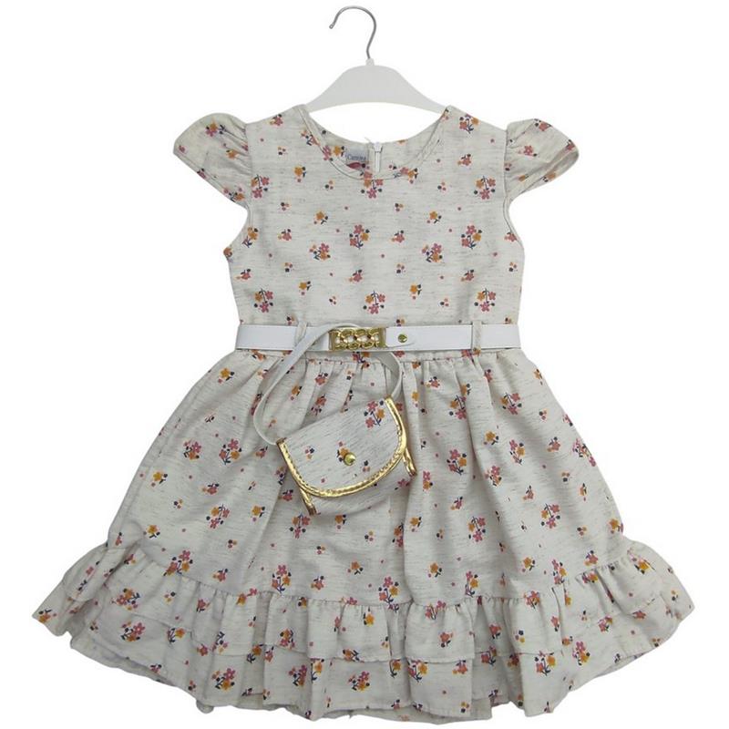 2520 toptan 6/9 yaş kız çocuklar için yazlık çantalı çiçek desenli elbise