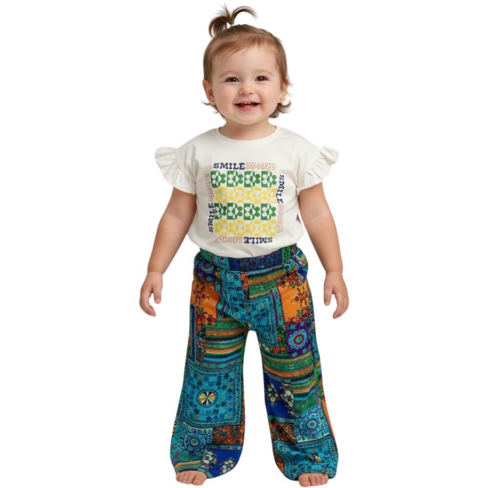 7104 Wholesale two-piece cotton jersey set consisting of a t-shirt and trousers for girls aged 3-6 years.