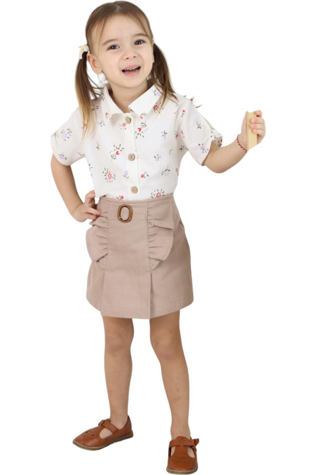 6118 Yazlık lüks kız çocuk kıyafetleri toptan 3/6 yaş gabardin kumaş