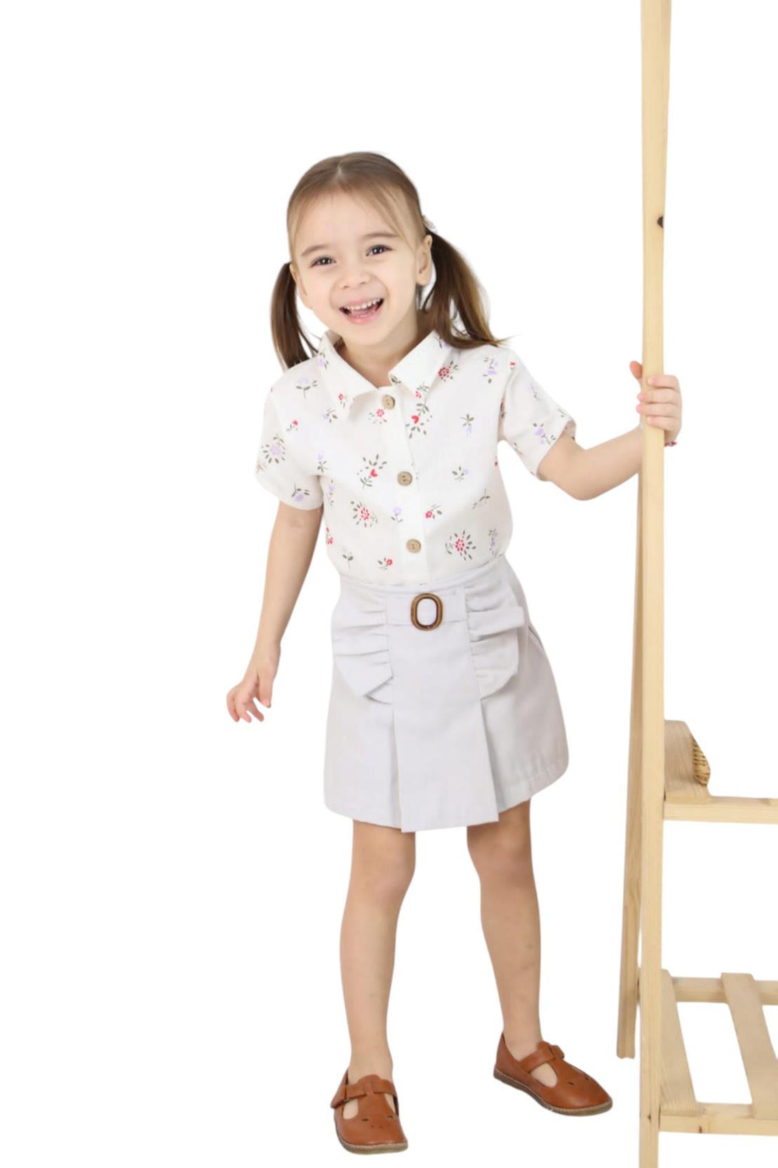 6118 Yazlık lüks kız çocuk kıyafetleri toptan 3/6 yaş gabardin kumaş