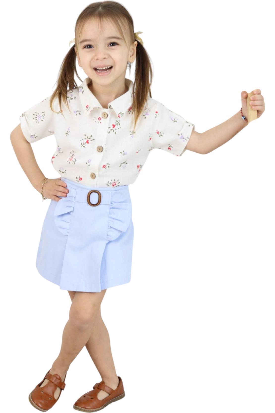 6118 Yazlık lüks kız çocuk kıyafetleri toptan 3/6 yaş gabardin kumaş