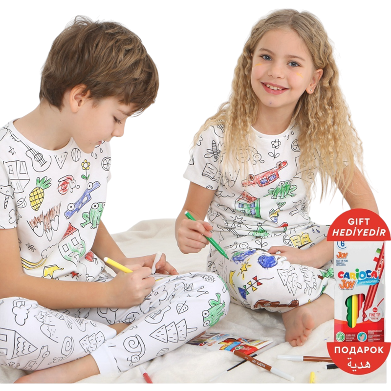 85846  toptan 4/10 yaş çocuklar için boyanabilir yazlık pijama takımları