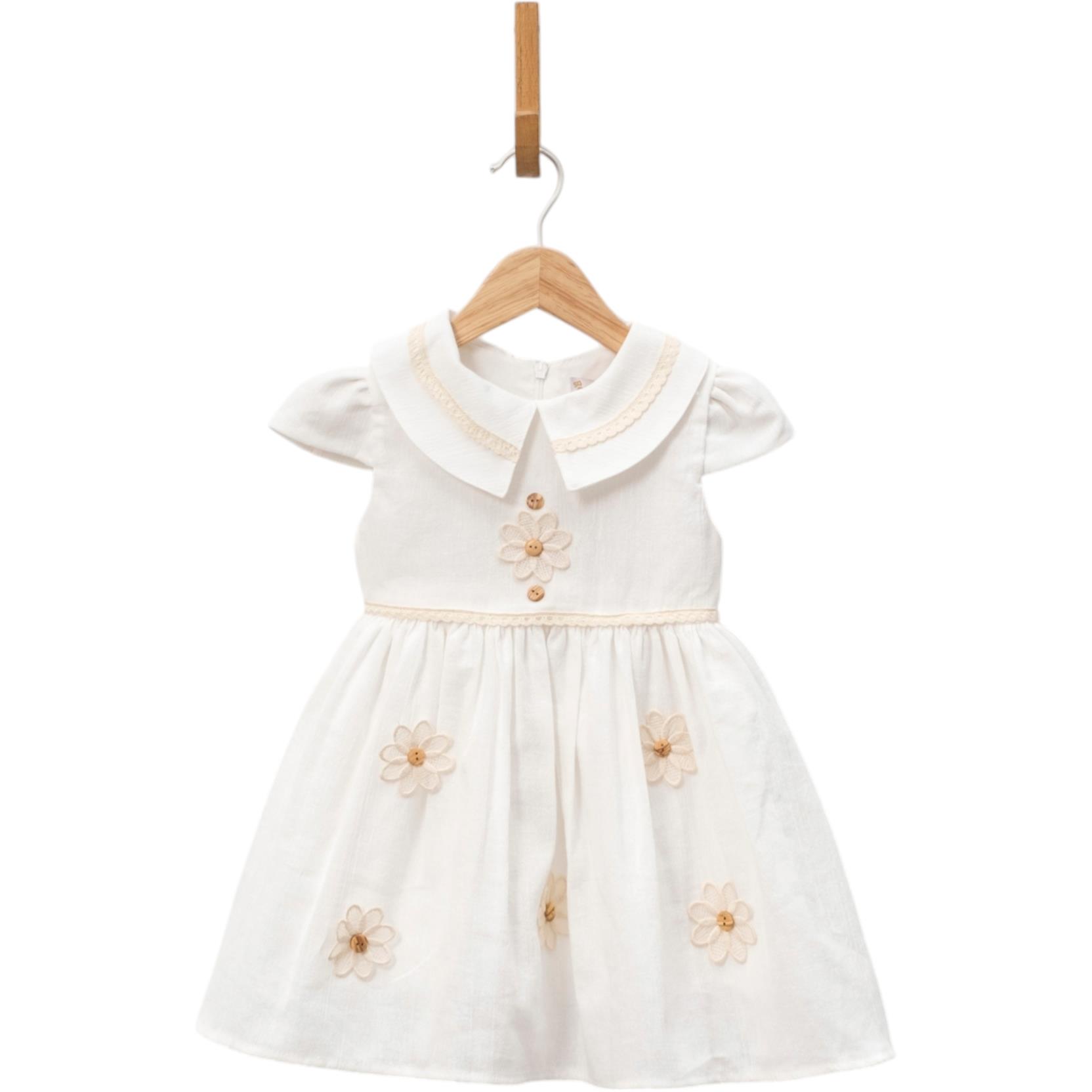 5517 kız çocuk elbise yazlık toptan 2/5 yaş papatya nakış baskı