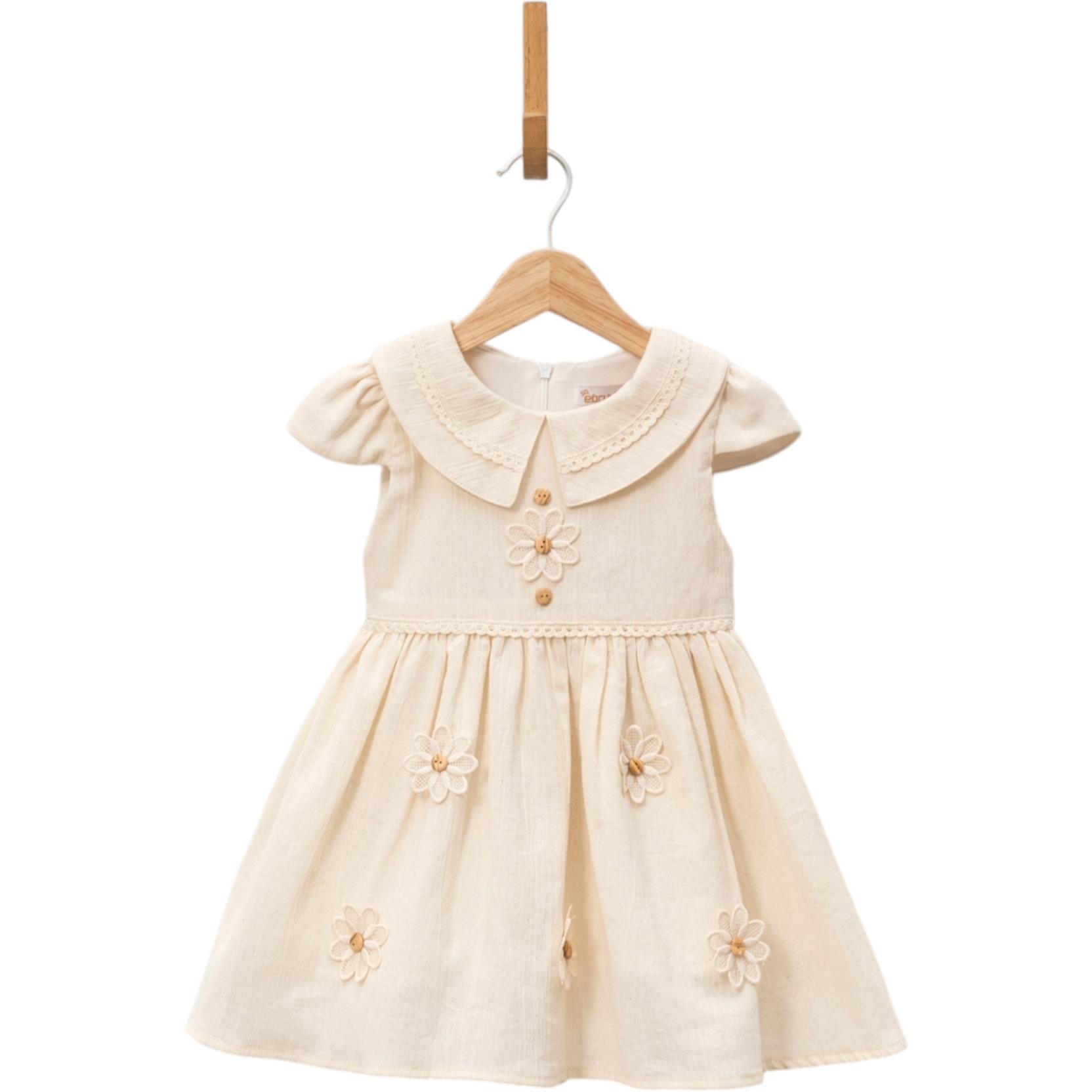 5517 kız çocuk elbise yazlık toptan 2/5 yaş papatya nakış baskı