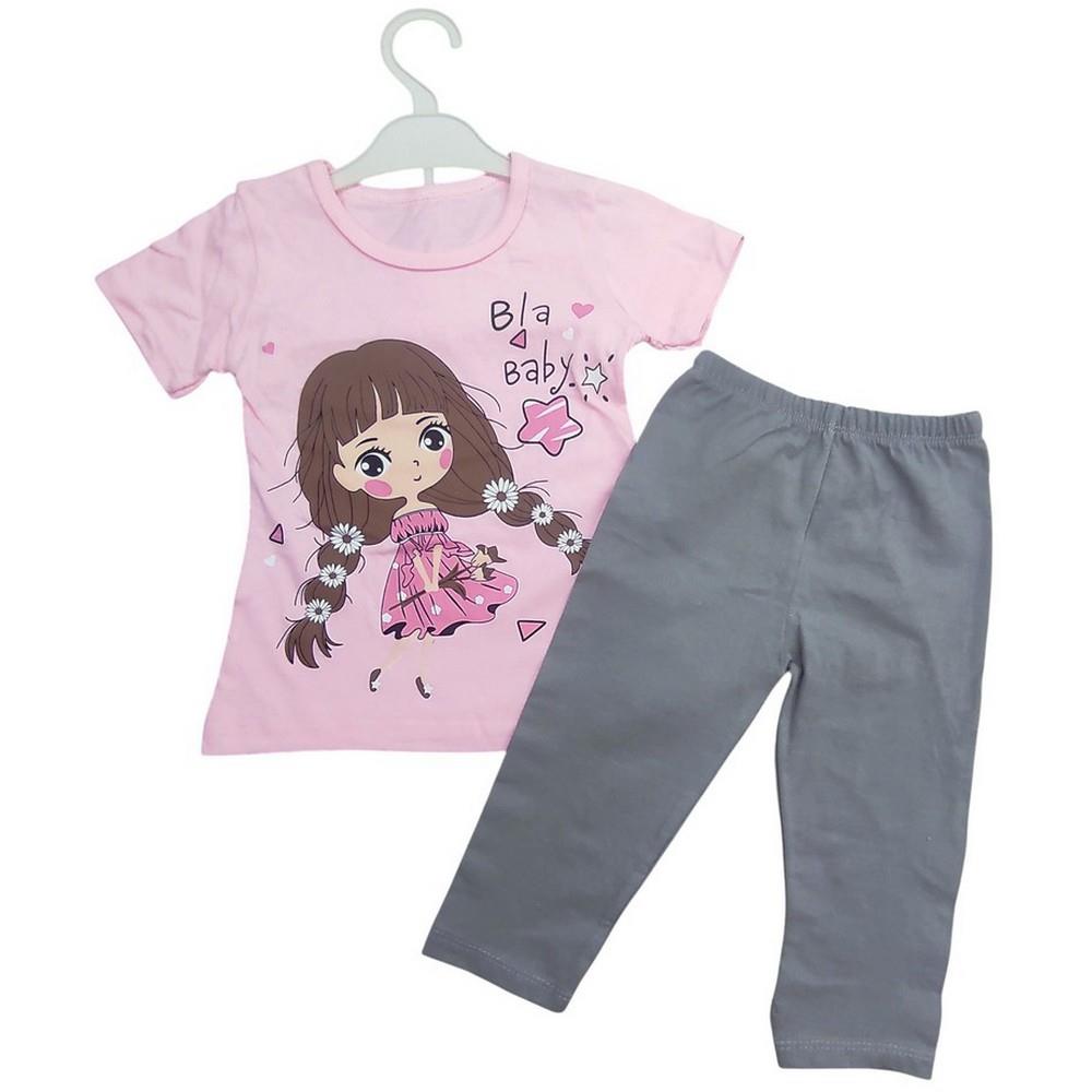 toptan 1-2-3-4 yaş kız çocuklar için taytlı tişörtü yazlık ikili takımlar