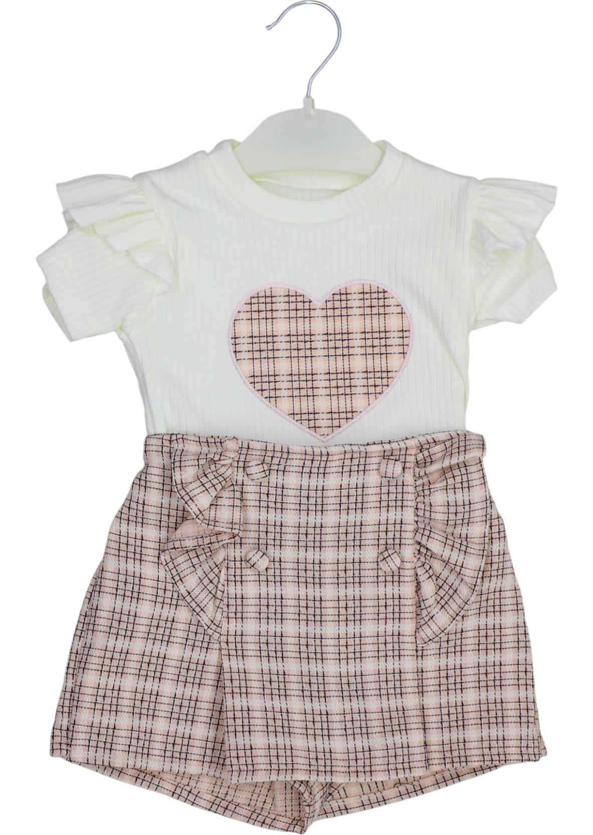 4009 yazlık kız çocuk elbiseleri toptan 2/5 yaş kalp nakışlı