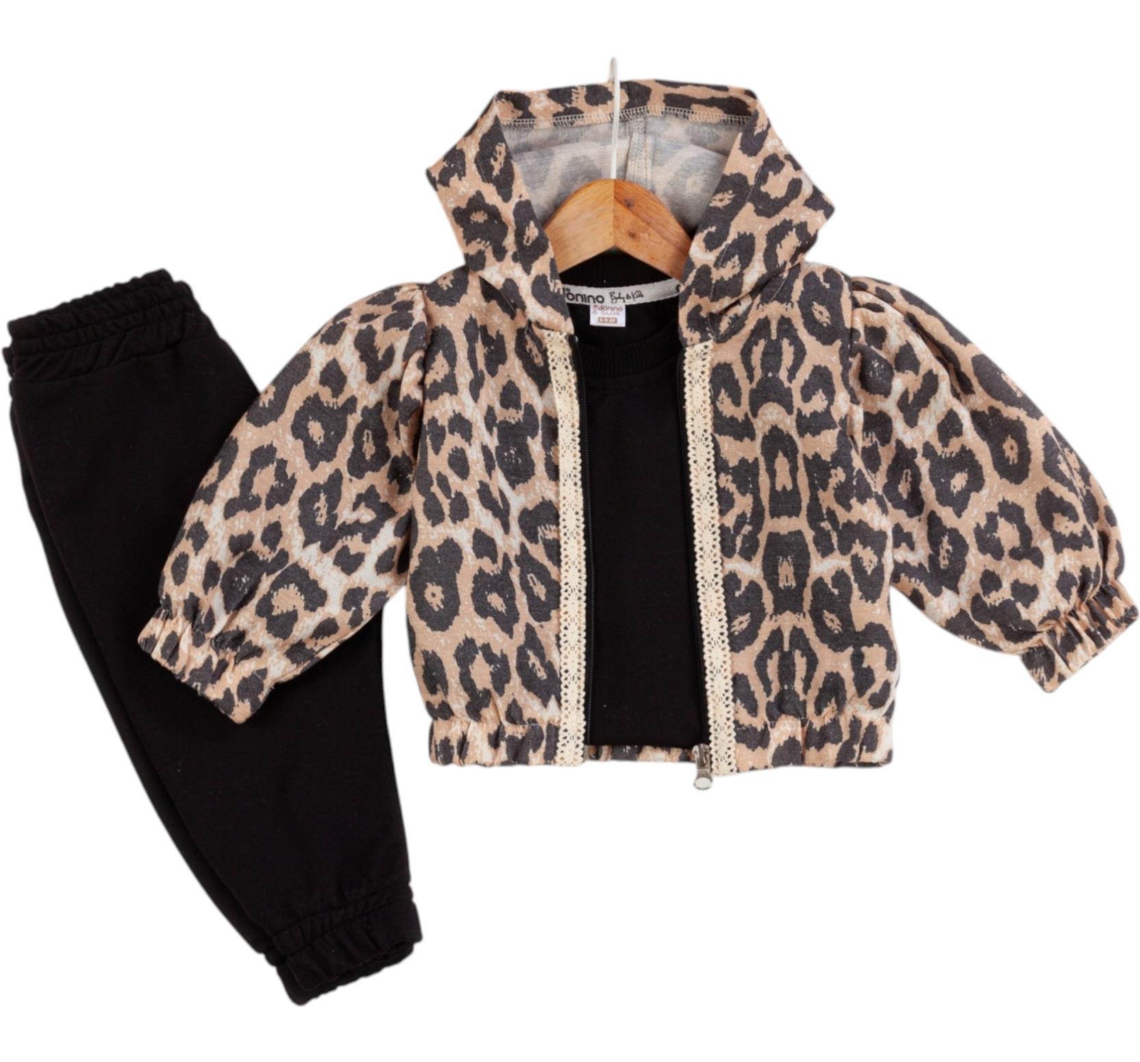 40829 leopard print hooded baby girl outfit wholesale 6/24 months