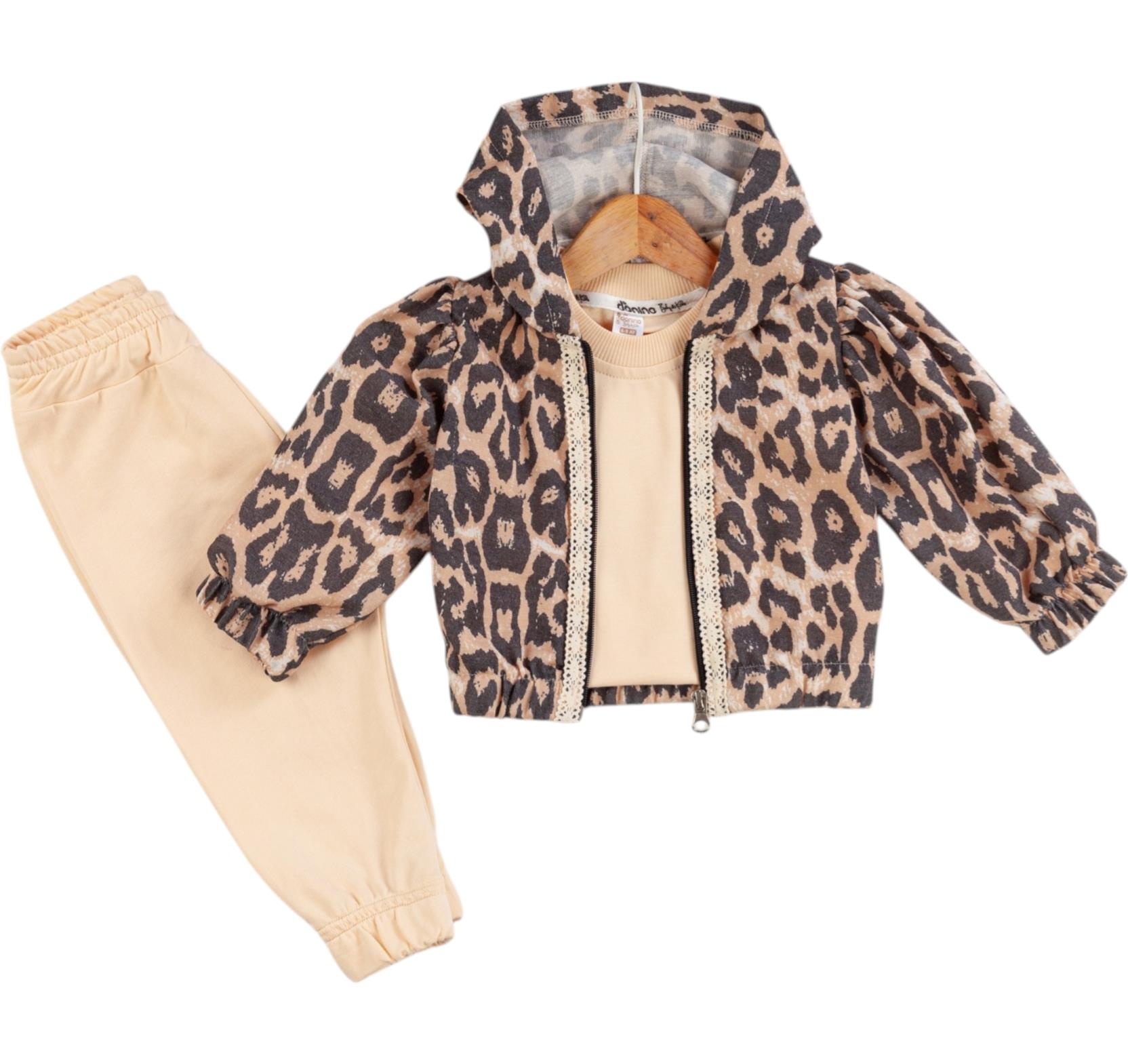 40829 leopard print hooded baby girl outfit wholesale 6/24 months