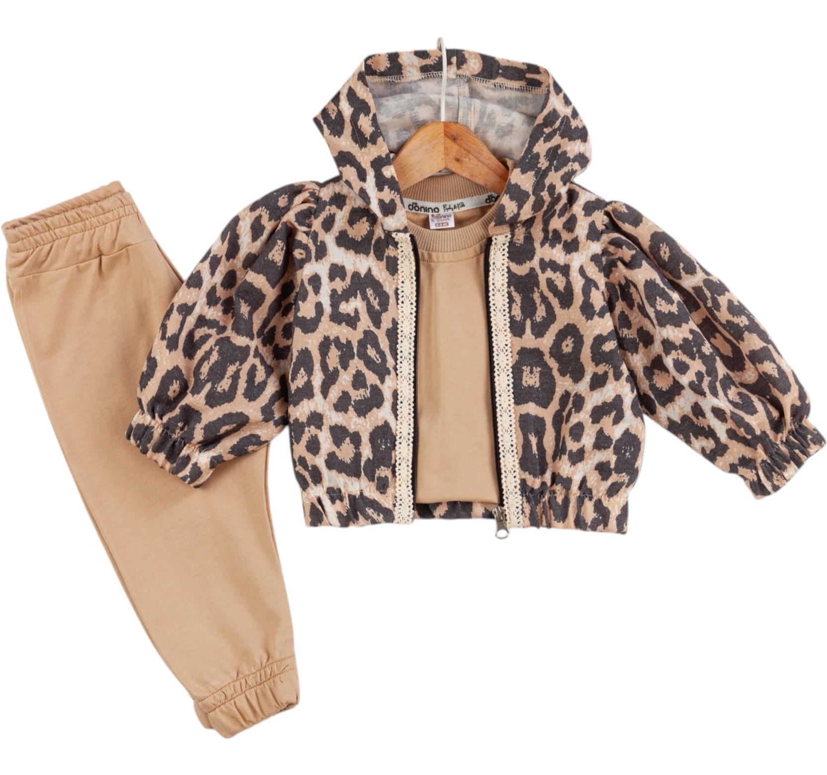40829 leopard print hooded baby girl outfit wholesale 6/24 months