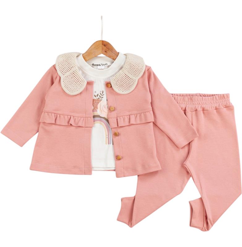 40806 lüks kız bebek kıyafetleri toptan 6/24 ay yaka dantelli