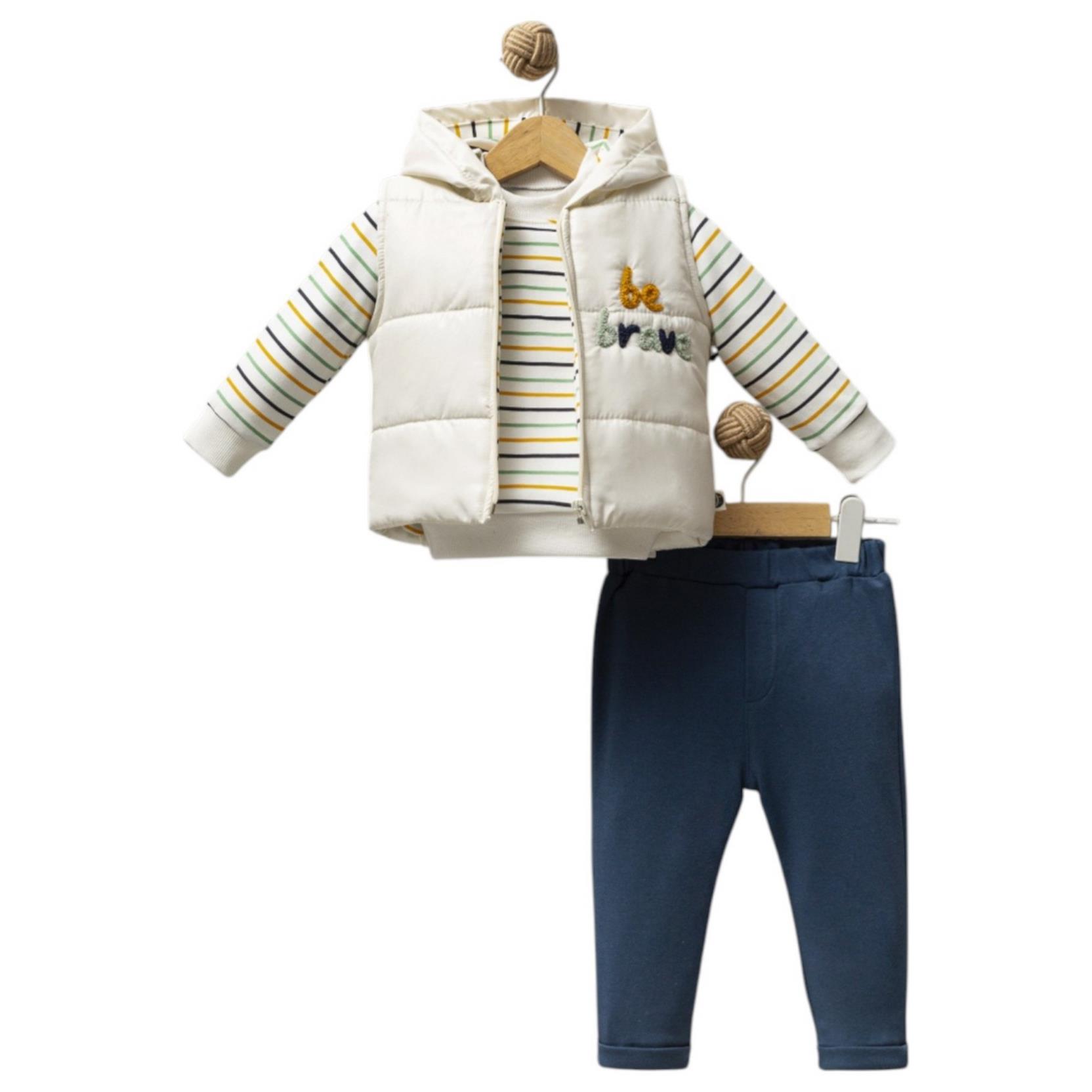 5210 toptan 6-9-12 aylık çocuklar için mevsimlik kapüşonlu yelekli üçlü takım