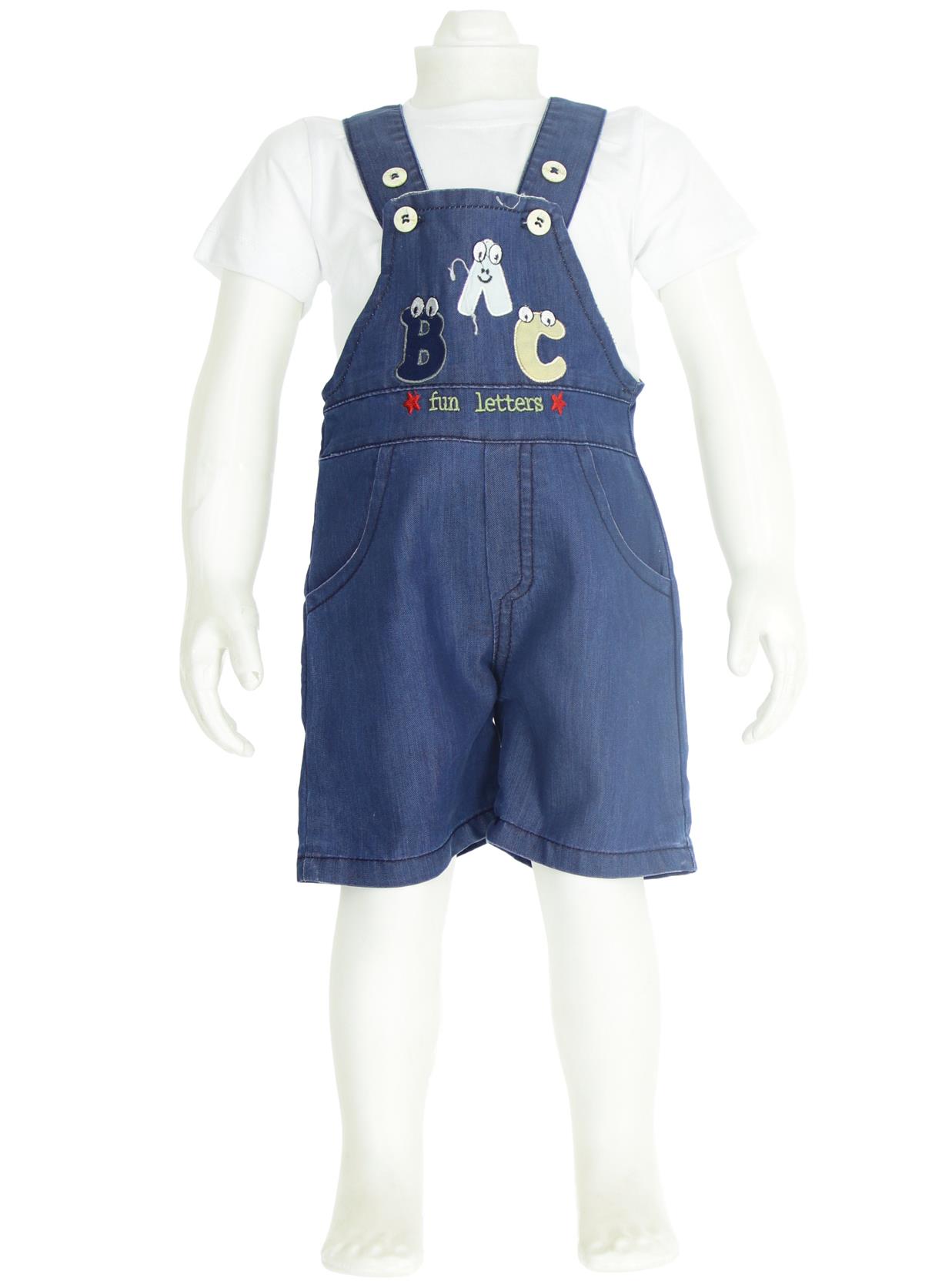 9951 оптом детские летние джинсовые комбинезоны с футболкой для мальчиков на 6-9-12-18 месяцев