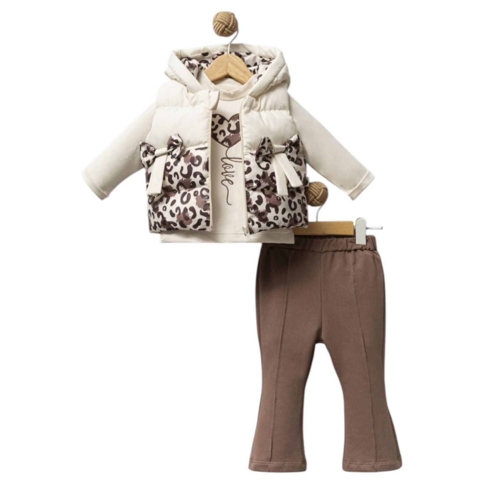 5213 toptan 6-9-12 aylık çocuklar için mevsimlik kapüşonlu yelekli üçlü takım