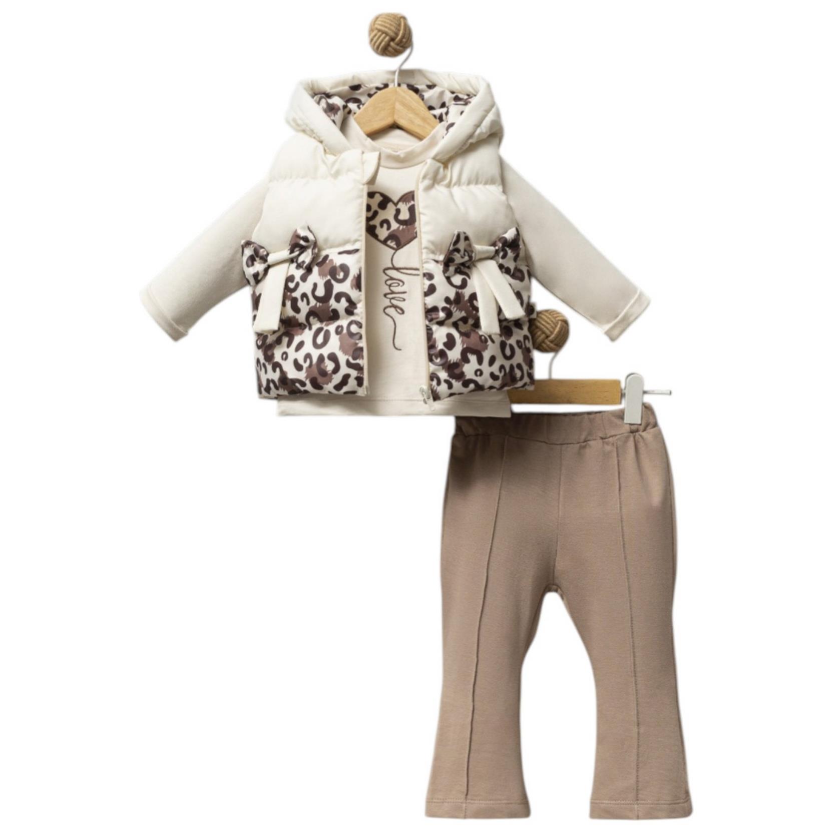 5213 toptan 6-9-12 aylık çocuklar için mevsimlik kapüşonlu yelekli üçlü takım