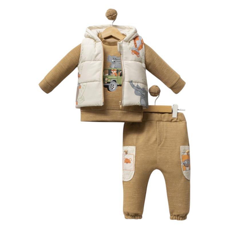 5207  toptan 6-9-12 aylık çocuklar için kapüşonlu yelekli toptan ilkbahar-sonbahar üç parçalı takım