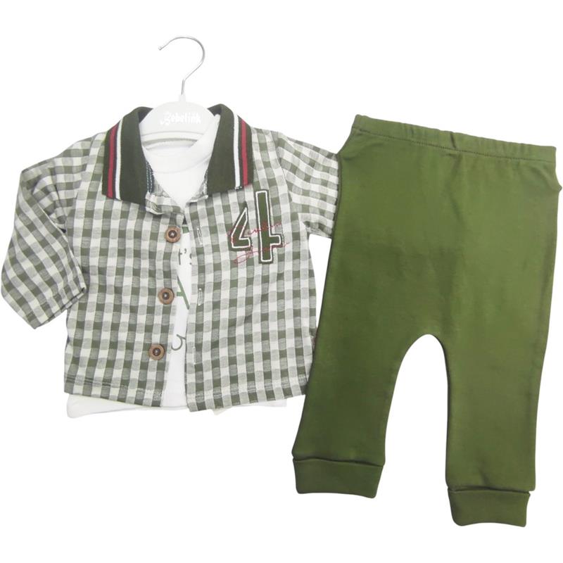558 toptan 3-6-9 aylık bebekler için ekose üç parçalı bebek takımları