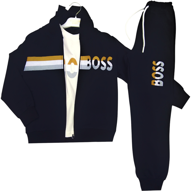 1107 toptan 7/10 yaş arası erkekler için BOSS baskılı eşofman takımı