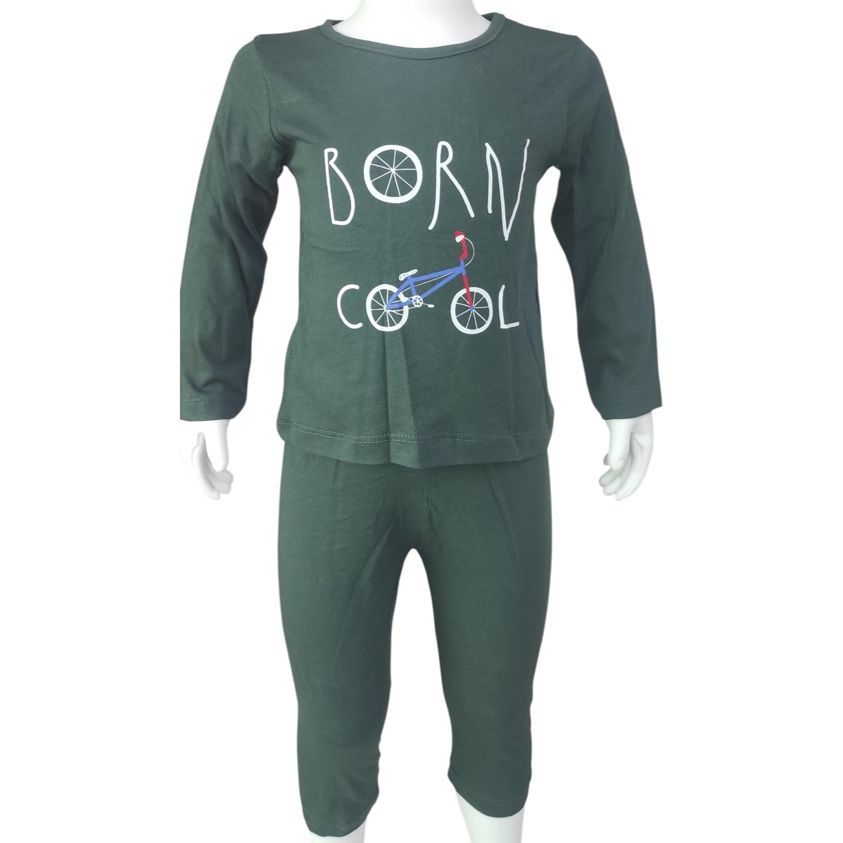 634 оптом детские демисезонные пижамы с принтом BORN COOL для мальчиков на 5/8 лет