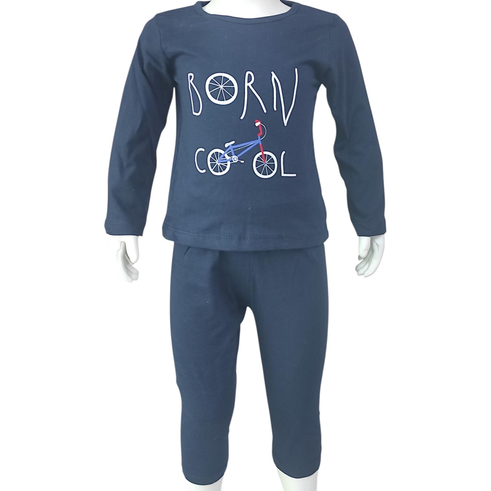 634 оптом детские демисезонные пижамы с принтом BORN COOL для мальчиков на 5/8 лет