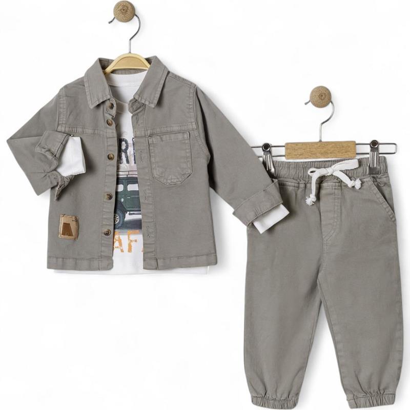 2818 toptan 9/24 aylık erkek çocuk mevsimlik üç parçalı,gömlek,pantolon,tişörtlü takım 