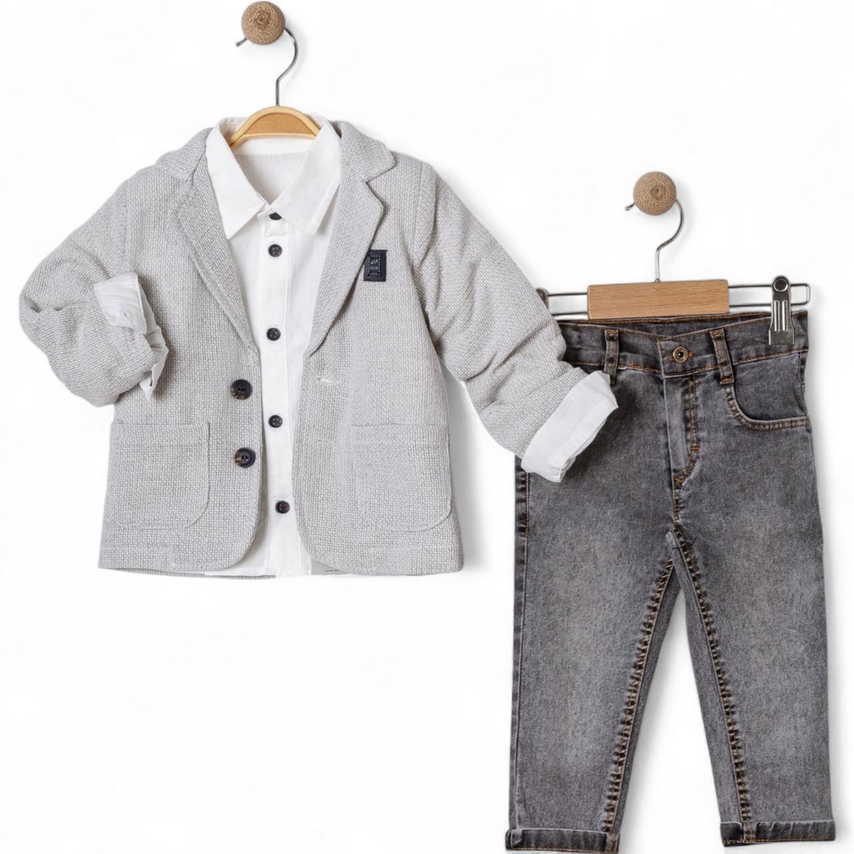 2819 wholesale children's spring autumn three-piece suits,jacket,shirt with denim trousers for boys for 2/5 years