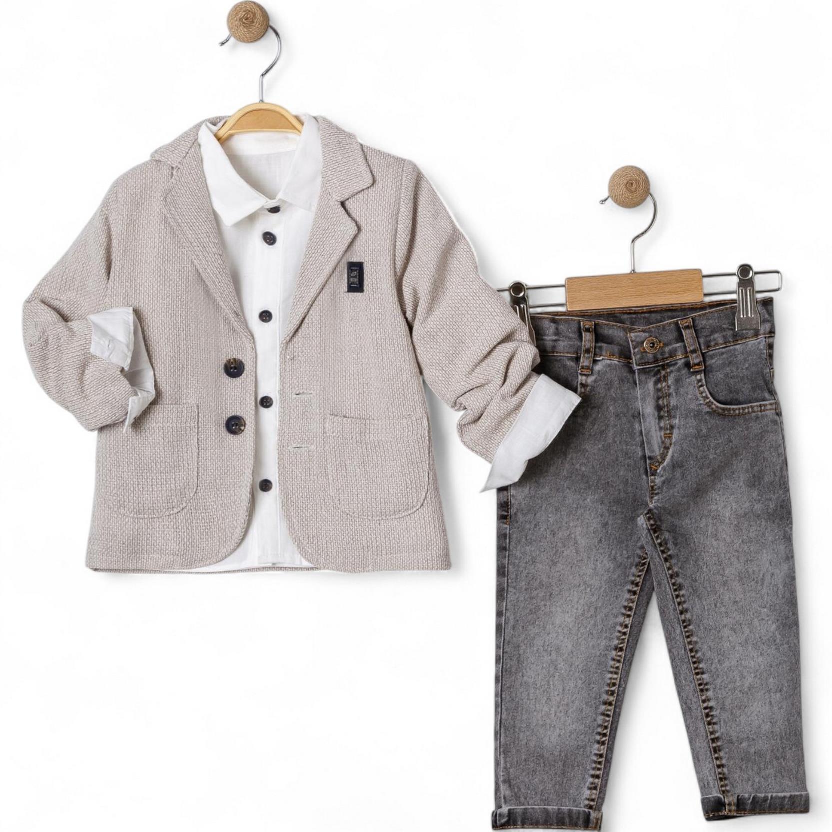2819 wholesale children's spring autumn three-piece suits,jacket,shirt with denim trousers for boys for 2/5 years