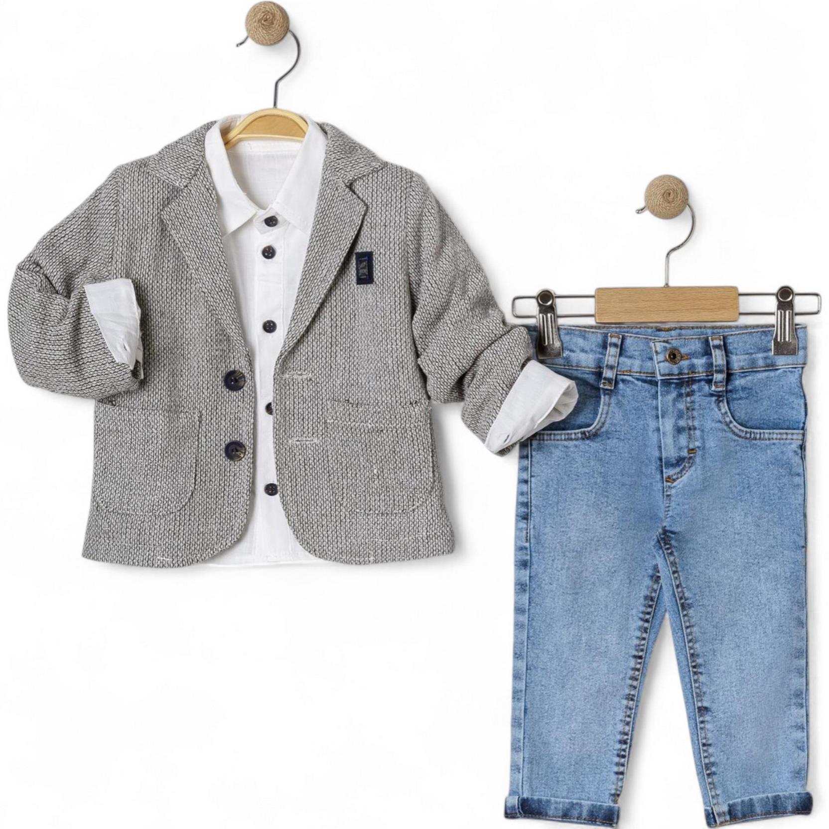 2819 wholesale children's spring autumn three-piece suits,jacket,shirt with denim trousers for boys for 2/5 years