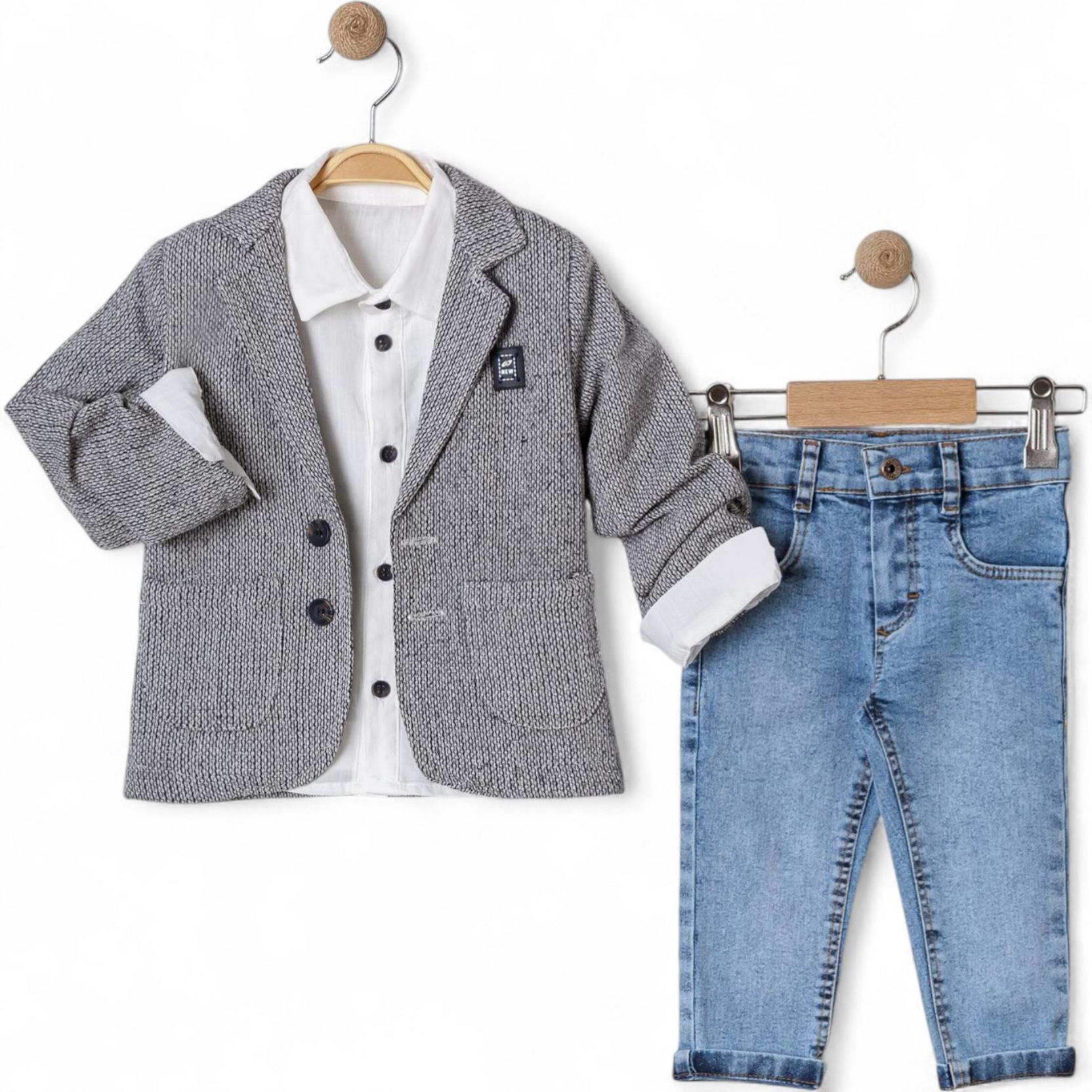 2819 wholesale children's spring autumn three-piece suits,jacket,shirt with denim trousers for boys for 2/5 years