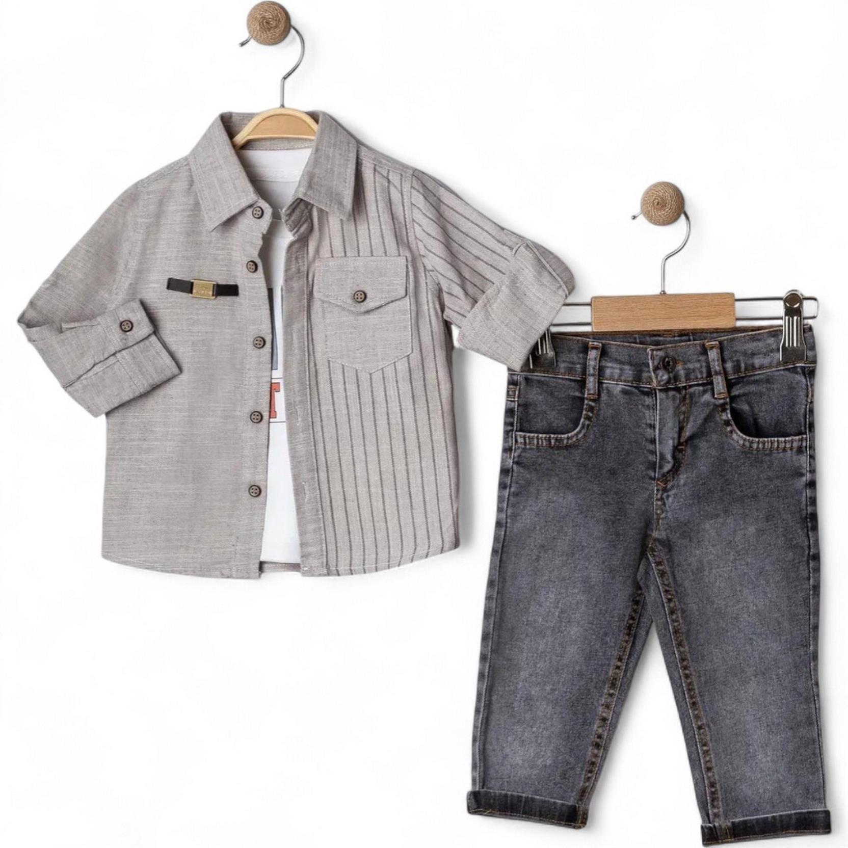 6008 wholesale 2/5 year old boys seasonal three-piece suit with shirt, jeans,T-shirt
