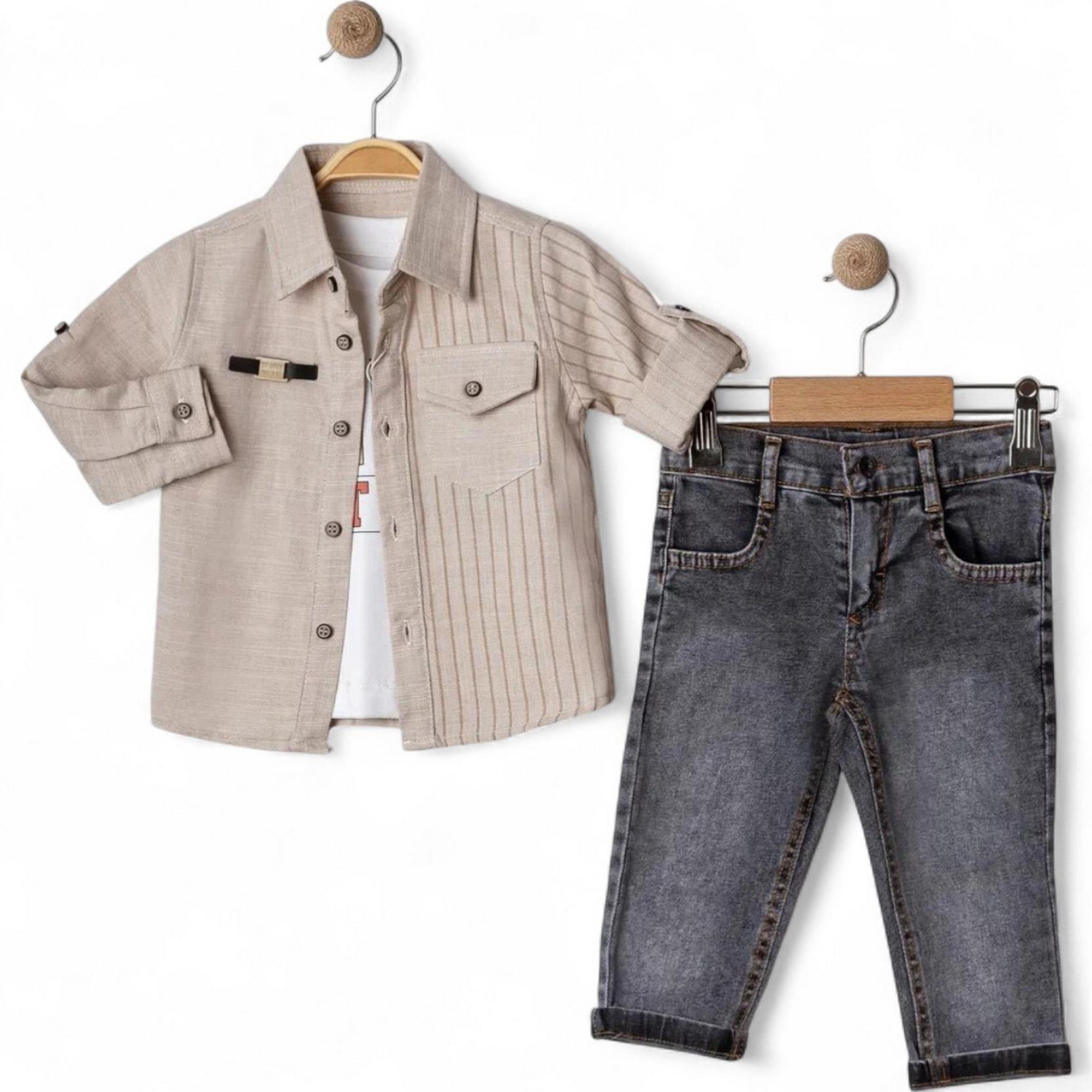 6008 wholesale 2/5 year old boys seasonal three-piece suit with shirt, jeans,T-shirt