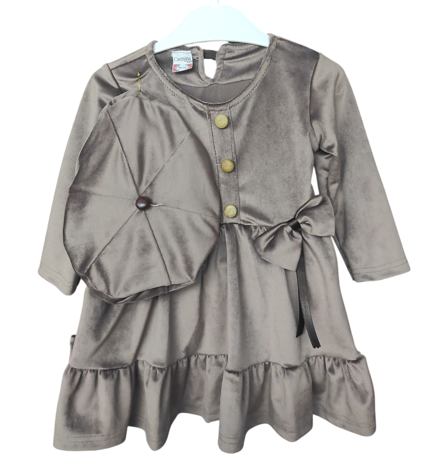 2540 الجملة الربيع والخريف القطيفة اللباس مع قبعة للفتيات لمدة 2/5 سنوات