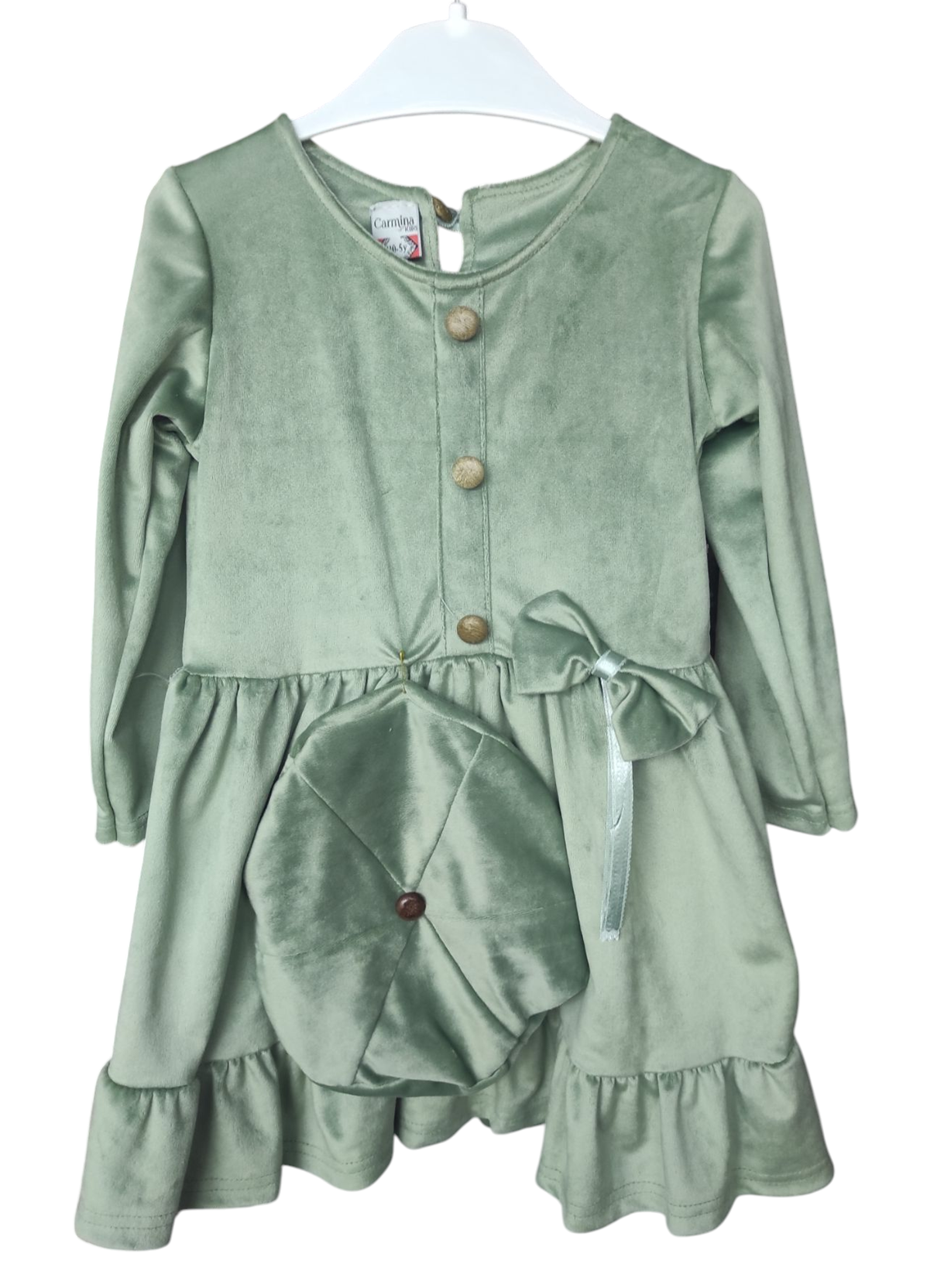 2540 оптовое демисезонное велюровое платье с шапкой для девочек на 2/5 лет