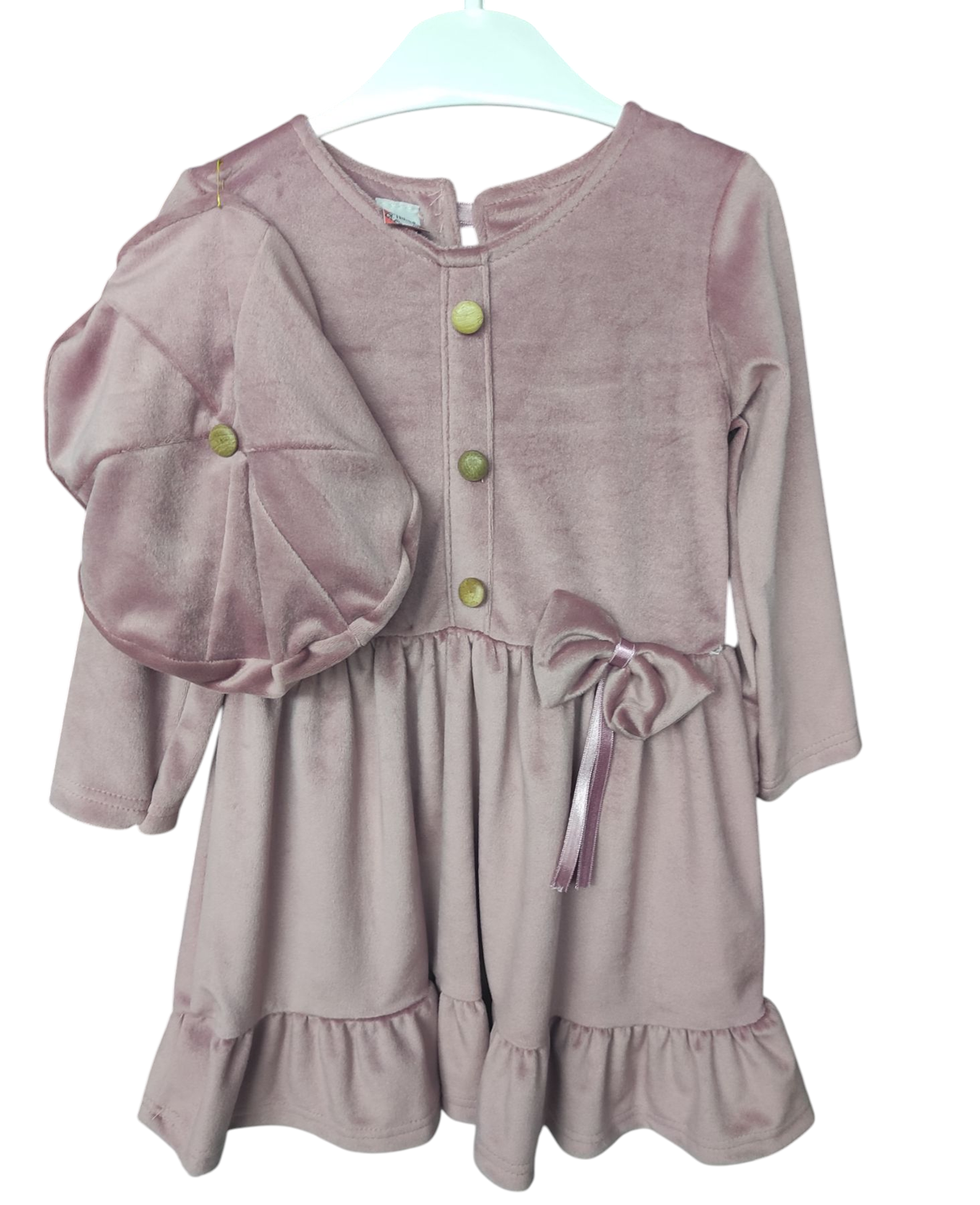 2540 оптовое демисезонное велюровое платье с шапкой для девочек на 2/5 лет