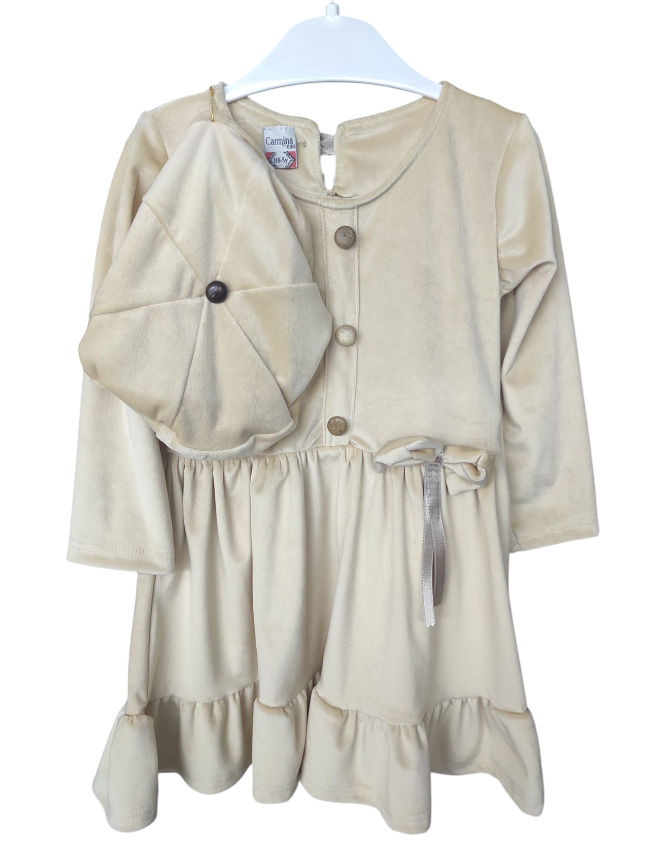 2540 оптовое демисезонное велюровое платье с шапкой для девочек на 2/5 лет