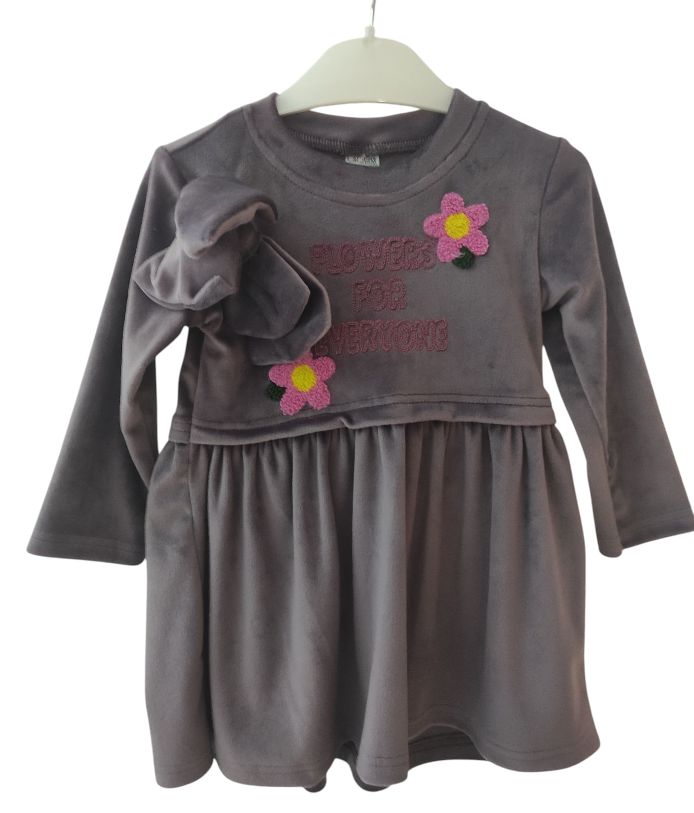 2544 الجملة الربيع والخريف المخملية اللباس مع باندانا للفتيات لمدة 2/5 سنوات