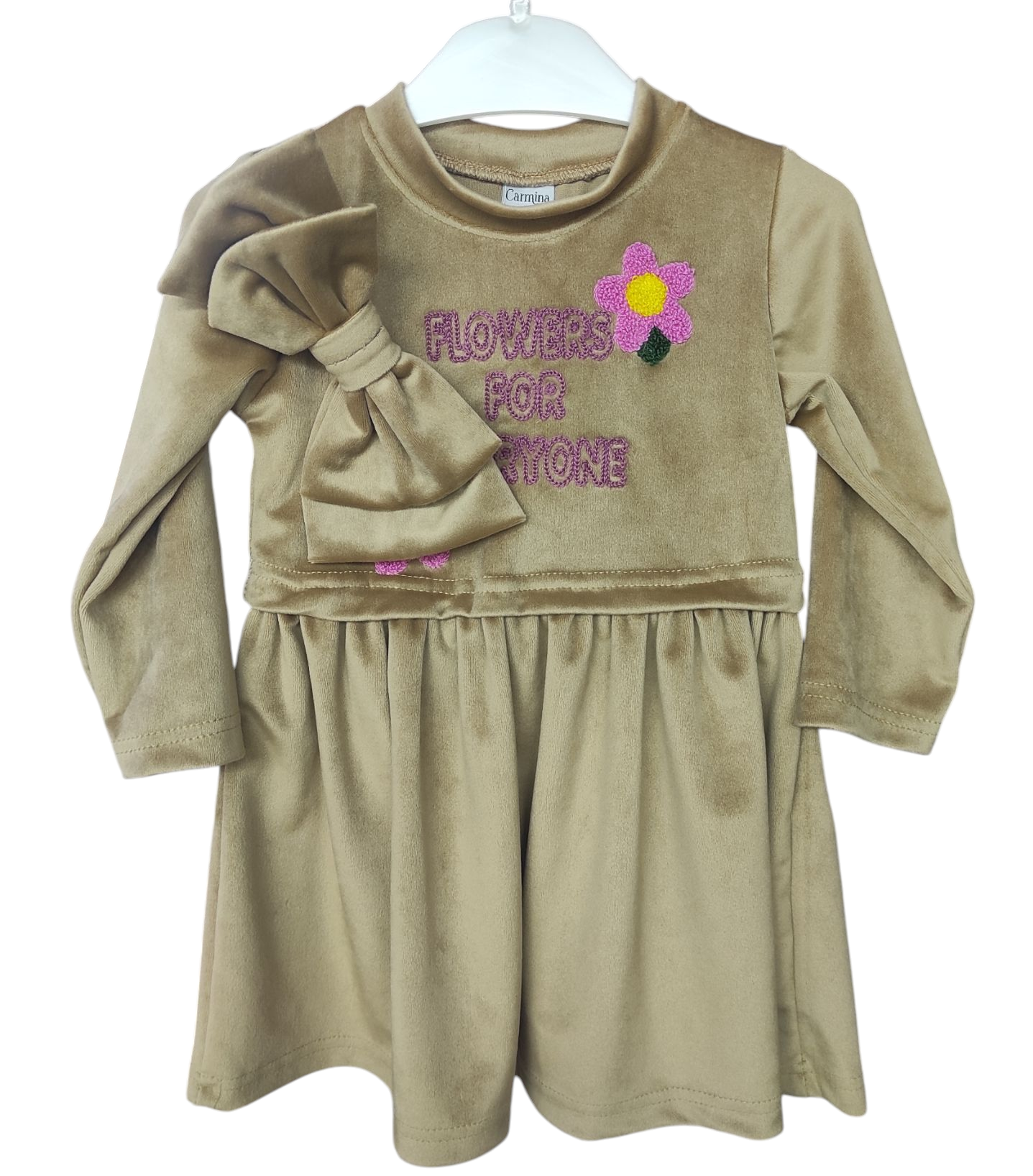 2544 الجملة الربيع والخريف المخملية اللباس مع باندانا للفتيات لمدة 2/5 سنوات