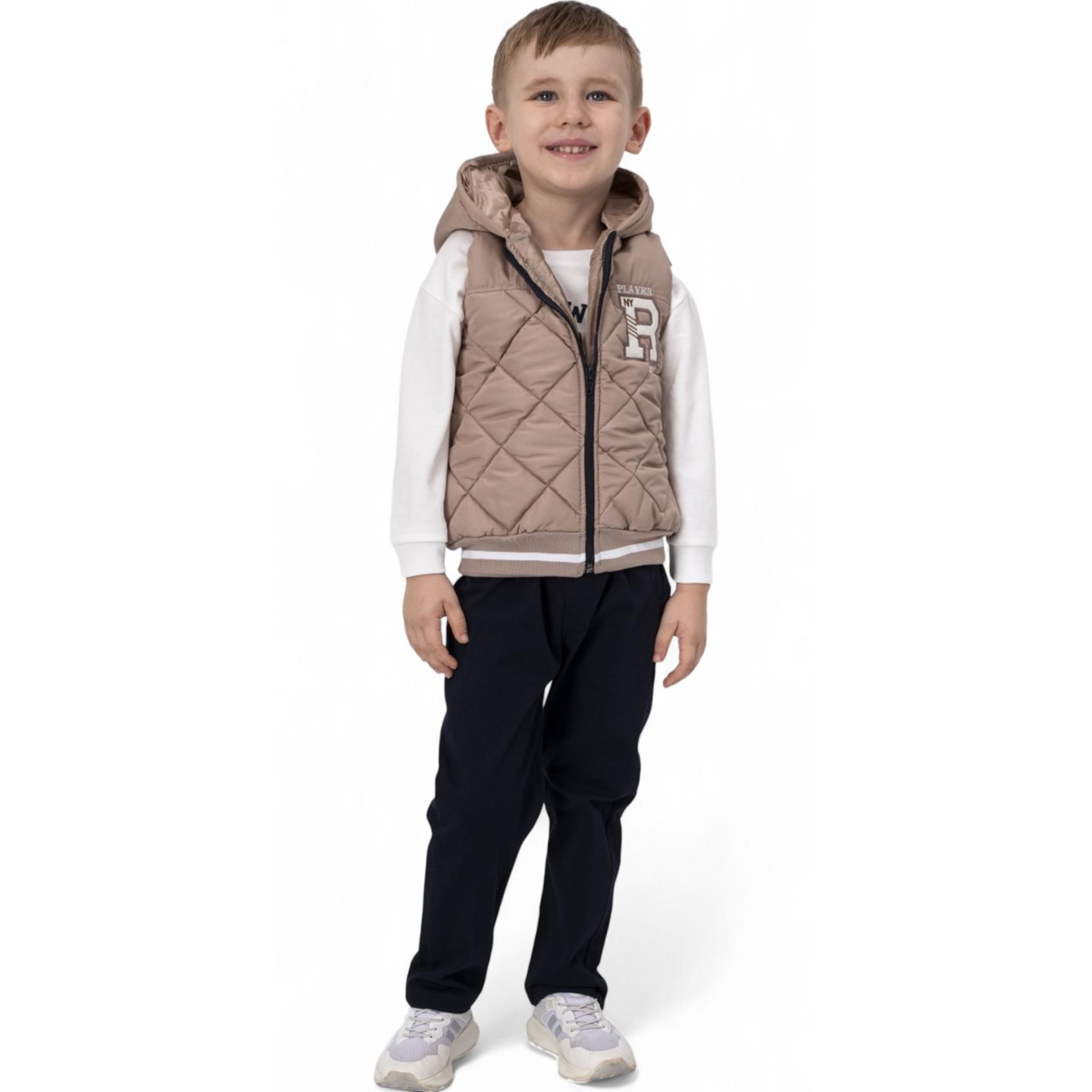 1115 wholesale children's spring-autumn three-piece suits with denim trousers and a hooded vest for boys 2/5 years old