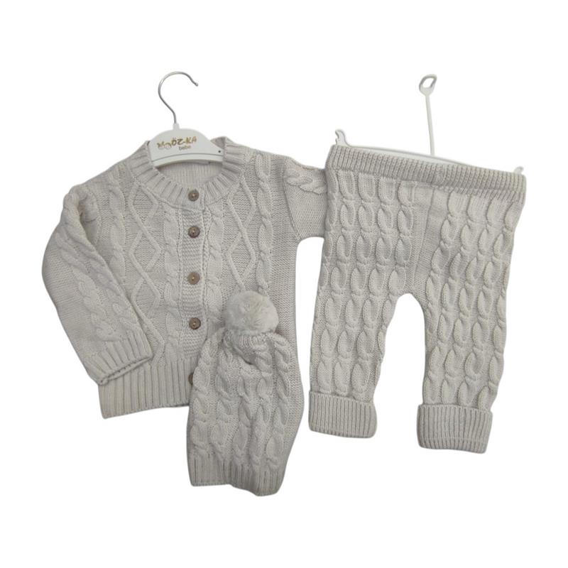 5200 toptan 3-6-9 aylık bebekler için mevsimlik şapkalı triko ikili takım
