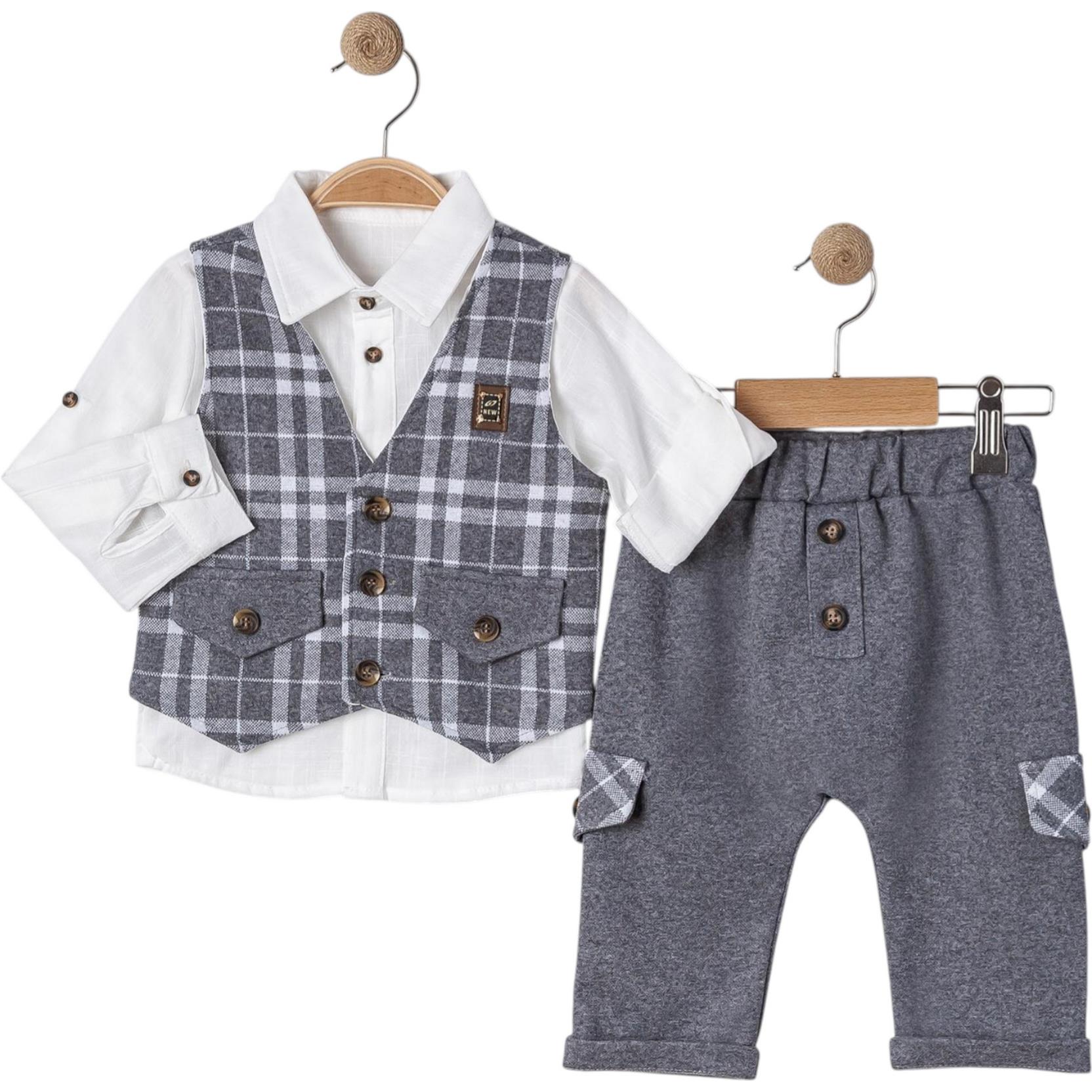 6028 بدلة ثلاثية بالجملة مع سترة منقوشة للأولاد الذين تتراوح أعمارهم بين 9 إلى 24 شهرا