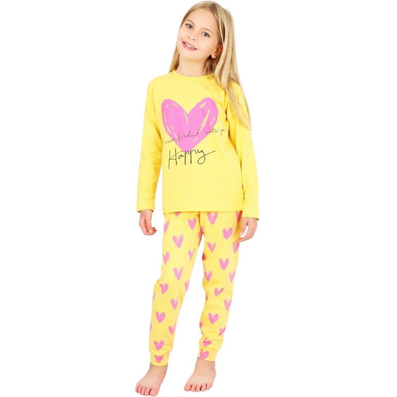 67712 toptan 10/15 yaş arası kızlar için HAPPY HEART baskılı çocuk ilkbahar ve sonbahar pijamaları