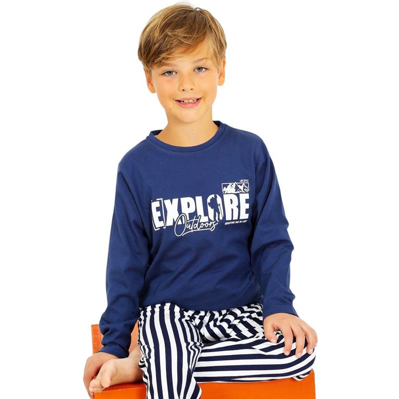 68559 toptan 2/5 yaş arası erkek çocuklar için çocuk ilkbahar ve sonbahar EXPLORE baskılı pijamalar