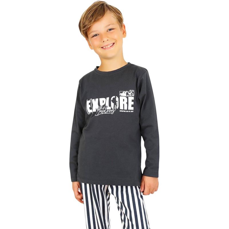 68603 toptan 6/9 yaş arası erkek çocuklar için ilkbahar ve sonbahar için EXPLORE baskılı çocuk pijamaları 