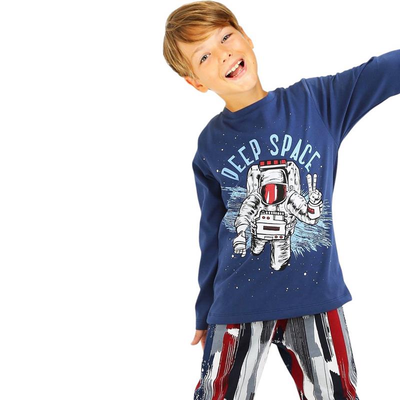 68856 toptan 2/5 yaş erkek çocuklar için DEEP SPACE baskılı çocuk ilkbahar ve sonbahar pijamaları